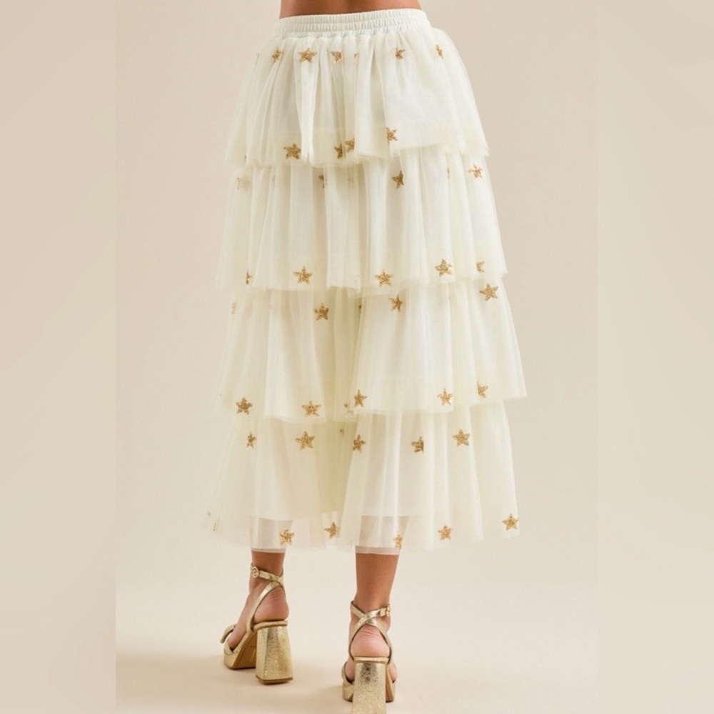 Altar'd State Cream Skirt with Gold Star Details - Picture 3 of 4